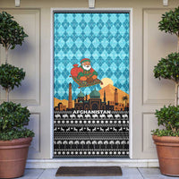 Afghanistan Christmas Door Cover with Santa on Flying Carpet Mosque Camels and Desert Sunset Design - Wonder Print Shop