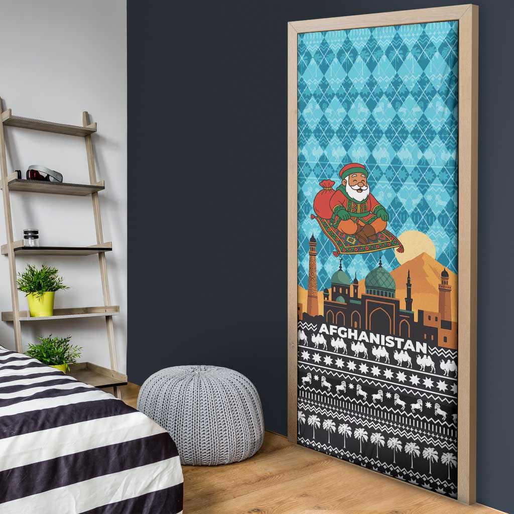 Afghanistan Christmas Door Cover with Santa on Flying Carpet Mosque Camels and Desert Sunset Design - Wonder Print Shop