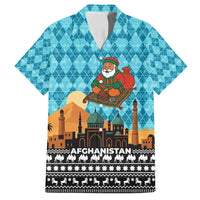 Afghanistan Christmas Family Matching Long Sleeve Bodycon Dress and Hawaiian Shirt with Santa on Flying Carpet Mosque Camels and Desert Sunset Design - Wonder Print Shop