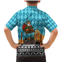 Afghanistan Christmas Family Matching Mermaid Dress and Hawaiian Shirt with Santa on Flying Carpet Mosque Camels and Desert Sunset Design - Wonder Print Shop