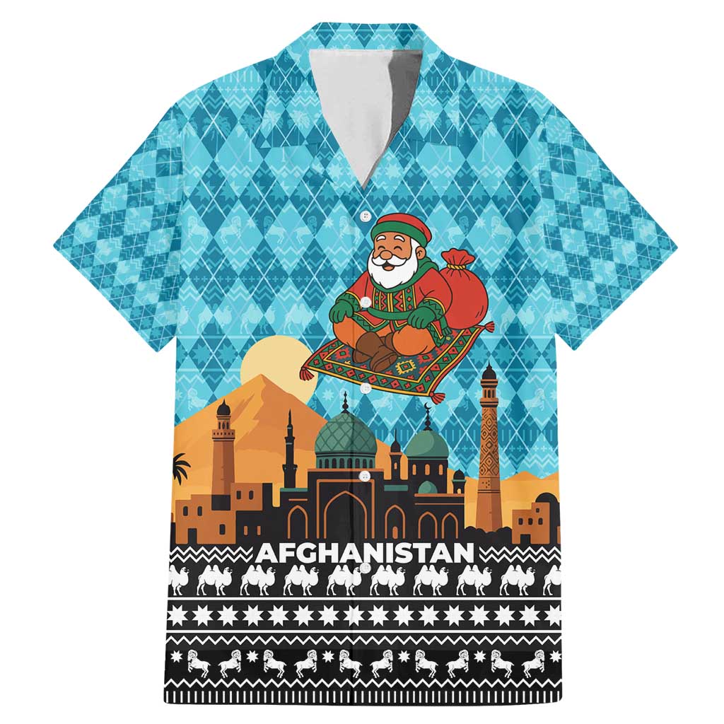 Afghanistan Christmas Family Matching Mermaid Dress and Hawaiian Shirt with Santa on Flying Carpet Mosque Camels and Desert Sunset Design - Wonder Print Shop