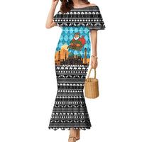 Afghanistan Christmas Family Matching Mermaid Dress and Hawaiian Shirt with Santa on Flying Carpet Mosque Camels and Desert Sunset Design - Wonder Print Shop