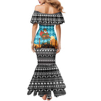 Afghanistan Christmas Family Matching Mermaid Dress and Hawaiian Shirt with Santa on Flying Carpet Mosque Camels and Desert Sunset Design - Wonder Print Shop