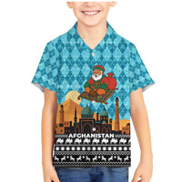 Afghanistan Christmas Family Matching Mermaid Dress and Hawaiian Shirt with Santa on Flying Carpet Mosque Camels and Desert Sunset Design - Wonder Print Shop