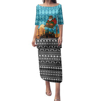 Afghanistan Christmas Family Matching Puletasi and Hawaiian Shirt with Santa on Flying Carpet Mosque Camels and Desert Sunset Design - Wonder Print Shop