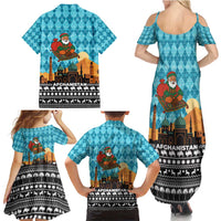 Afghanistan Christmas Family Matching Summer Maxi Dress and Hawaiian Shirt with Santa on Flying Carpet Mosque Camels and Desert Sunset Design - Wonder Print Shop