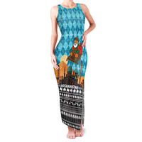 Afghanistan Christmas Family Matching Tank Maxi Dress and Hawaiian Shirt with Santa on Flying Carpet Mosque Camels and Desert Sunset Design - Wonder Print Shop