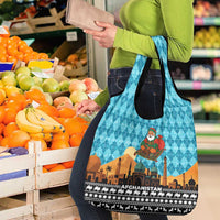 Afghanistan Christmas Grocery Bag with Santa on Flying Carpet Mosque Camels and Desert Sunset Design - Wonder Print Shop