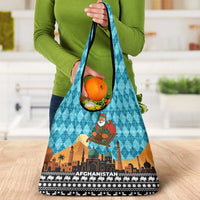 Afghanistan Christmas Grocery Bag with Santa on Flying Carpet Mosque Camels and Desert Sunset Design - Wonder Print Shop