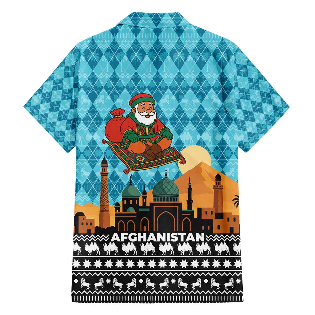 Afghanistan Christmas Hawaiian Shirt with Santa on Flying Carpet Mosque Camels and Desert Sunset Design - Wonder Print Shop