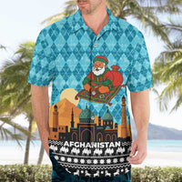 Afghanistan Christmas Hawaiian Shirt with Santa on Flying Carpet Mosque Camels and Desert Sunset Design - Wonder Print Shop