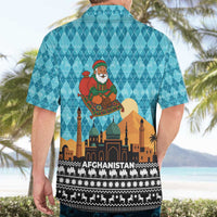 Afghanistan Christmas Hawaiian Shirt with Santa on Flying Carpet Mosque Camels and Desert Sunset Design - Wonder Print Shop