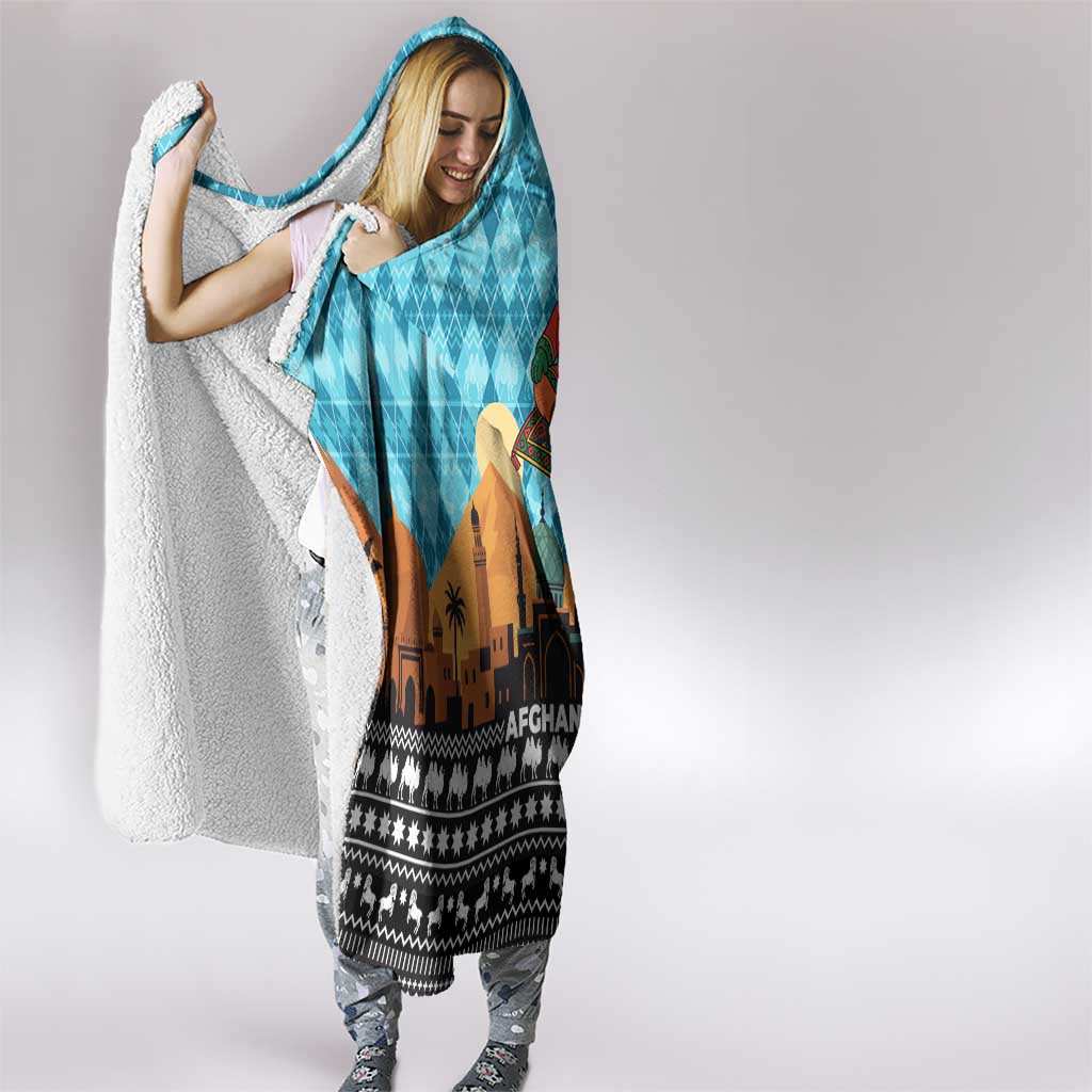 Afghanistan Christmas Hooded Blanket with Santa on Flying Carpet Mosque Camels and Desert Sunset Design - Wonder Print Shop
