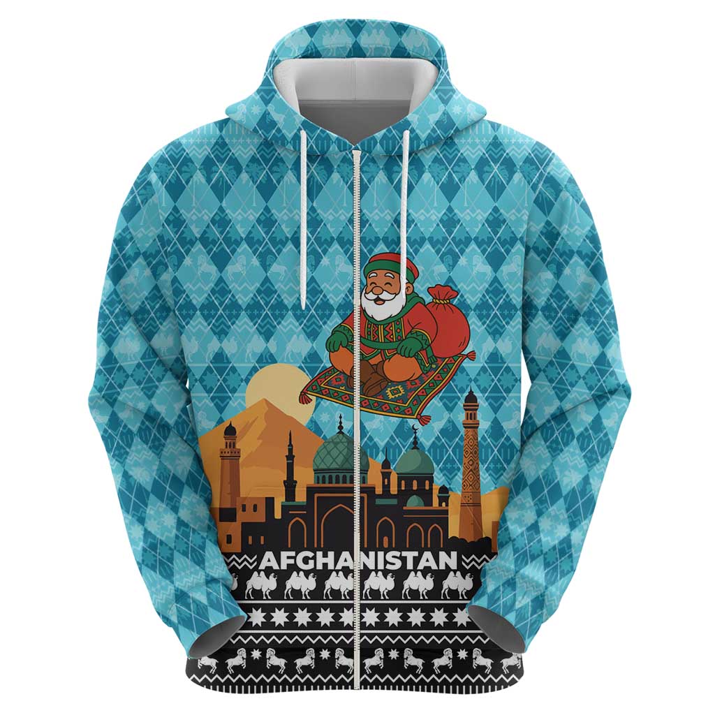 Afghanistan Christmas Hoodie with Santa on Flying Carpet Mosque Camels and Desert Sunset Design - Wonder Print Shop