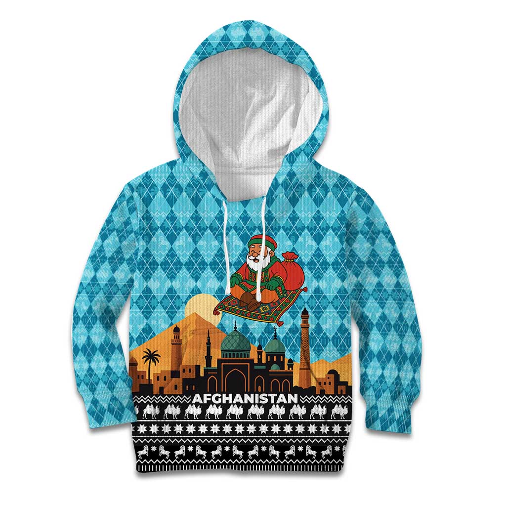 Afghanistan Christmas Kid Hoodie with Santa on Flying Carpet Mosque Camels and Desert Sunset Design - Wonder Print Shop