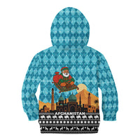 Afghanistan Christmas Kid Hoodie with Santa on Flying Carpet Mosque Camels and Desert Sunset Design - Wonder Print Shop