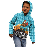 Afghanistan Christmas Kid Hoodie with Santa on Flying Carpet Mosque Camels and Desert Sunset Design - Wonder Print Shop