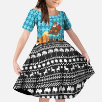 Afghanistan Christmas Kid Short Sleeve Dress with Santa on Flying Carpet Mosque Camels and Desert Sunset Design - Wonder Print Shop