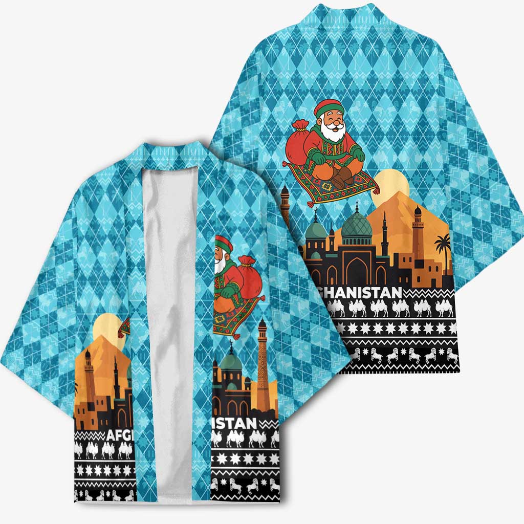 Afghanistan Christmas Kimono with Santa on Flying Carpet Mosque Camels and Desert Sunset Design - Wonder Print Shop