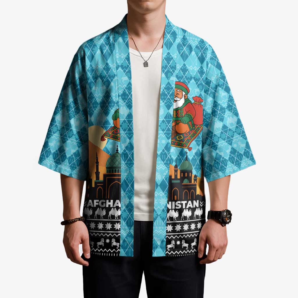Afghanistan Christmas Kimono with Santa on Flying Carpet Mosque Camels and Desert Sunset Design - Wonder Print Shop