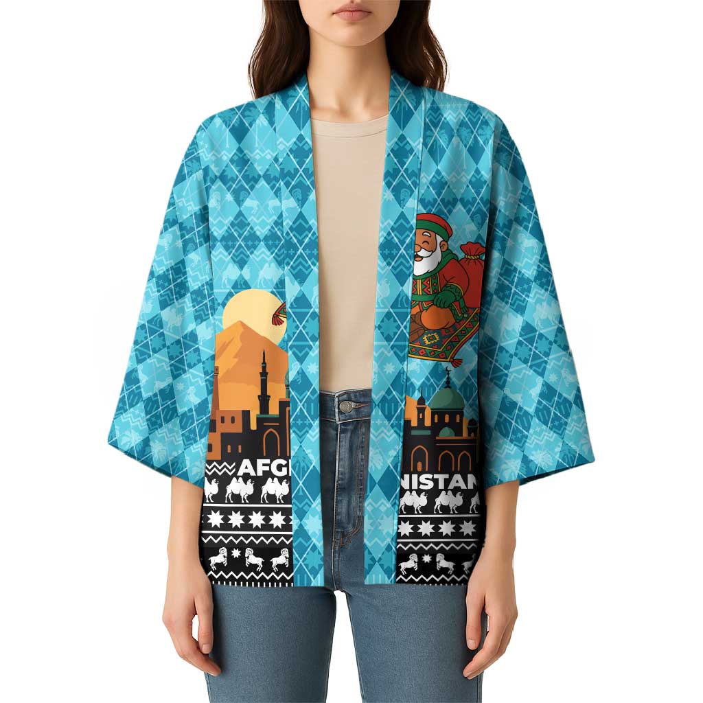 Afghanistan Christmas Kimono with Santa on Flying Carpet Mosque Camels and Desert Sunset Design - Wonder Print Shop