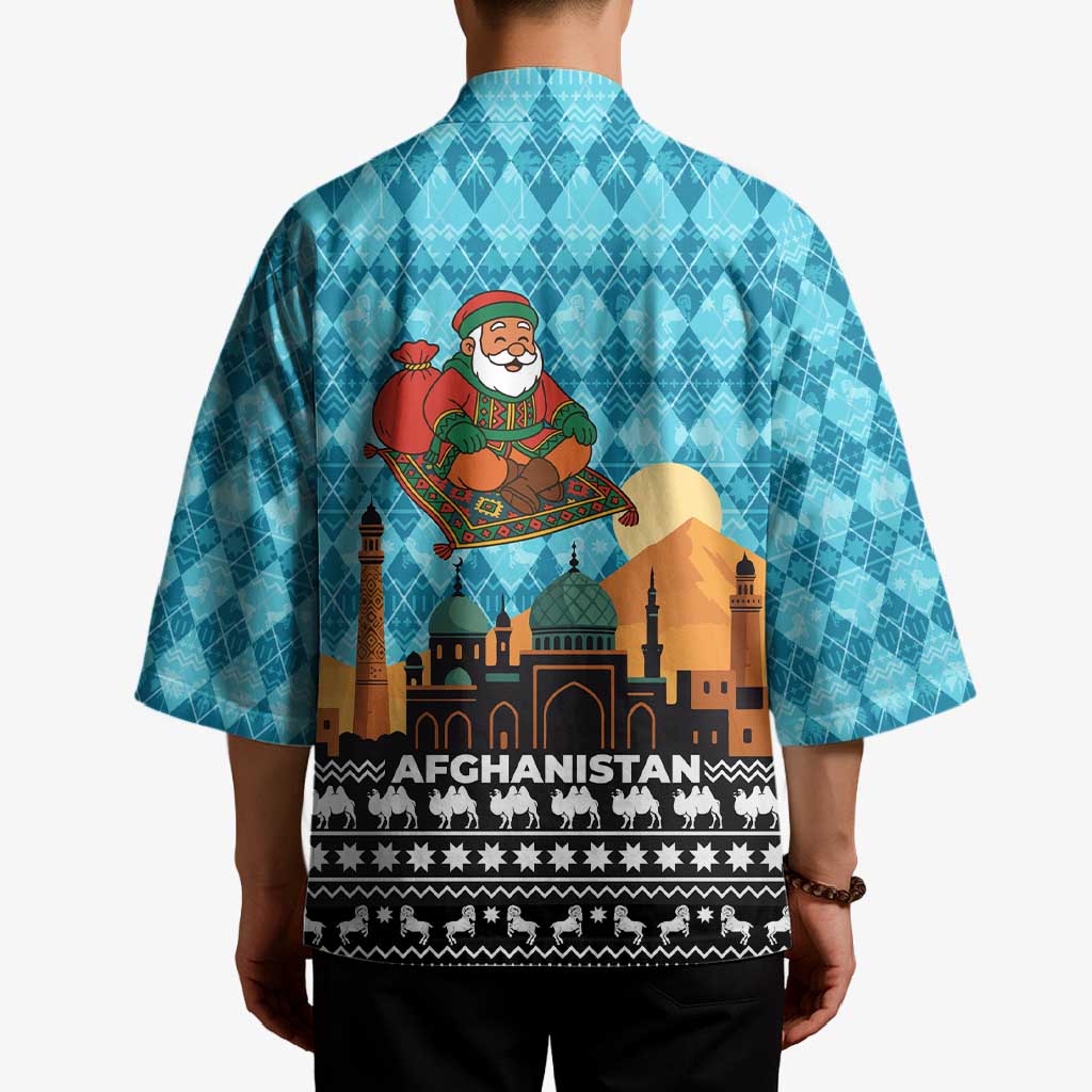 Afghanistan Christmas Kimono with Santa on Flying Carpet Mosque Camels and Desert Sunset Design - Wonder Print Shop