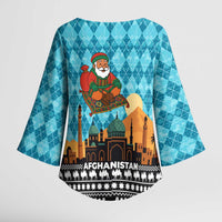 Afghanistan Christmas Kimono Sleeve Blouse with Santa on Flying Carpet Mosque Camels and Desert Sunset Design - Wonder Print Shop