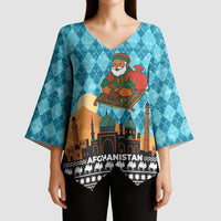 Afghanistan Christmas Kimono Sleeve Blouse with Santa on Flying Carpet Mosque Camels and Desert Sunset Design - Wonder Print Shop