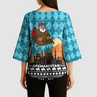 Afghanistan Christmas Kimono Sleeve Blouse with Santa on Flying Carpet Mosque Camels and Desert Sunset Design - Wonder Print Shop