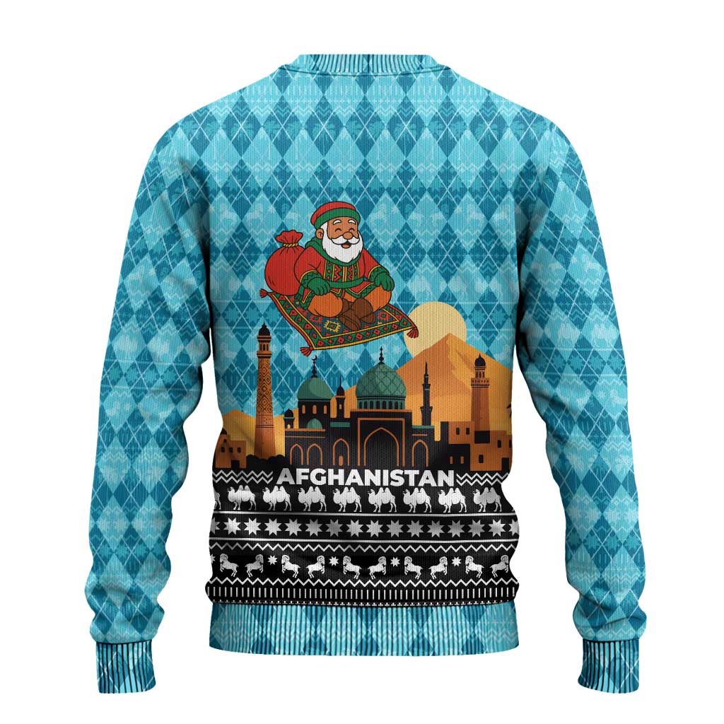 Afghanistan Christmas Ugly Christmas Sweater with Santa on Flying Carpet Mosque Camels and Desert Sunset Design - Wonder Print Shop