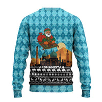Afghanistan Christmas Ugly Christmas Sweater with Santa on Flying Carpet Mosque Camels and Desert Sunset Design - Wonder Print Shop