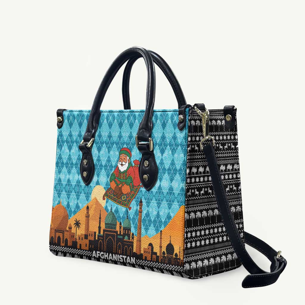 Afghanistan Christmas Leather Bag with Santa on Flying Carpet Mosque Camels and Desert Sunset Design - Wonder Print Shop