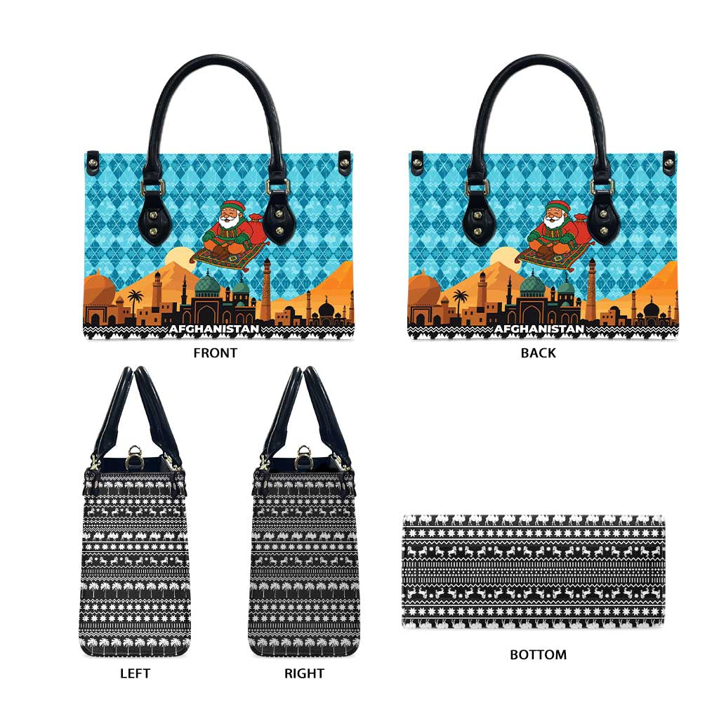 Afghanistan Christmas Leather Bag with Santa on Flying Carpet Mosque Camels and Desert Sunset Design - Wonder Print Shop