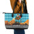 Afghanistan Christmas Leather Tote Bag with Santa on Flying Carpet Mosque Camels and Desert Sunset Design - Wonder Print Shop