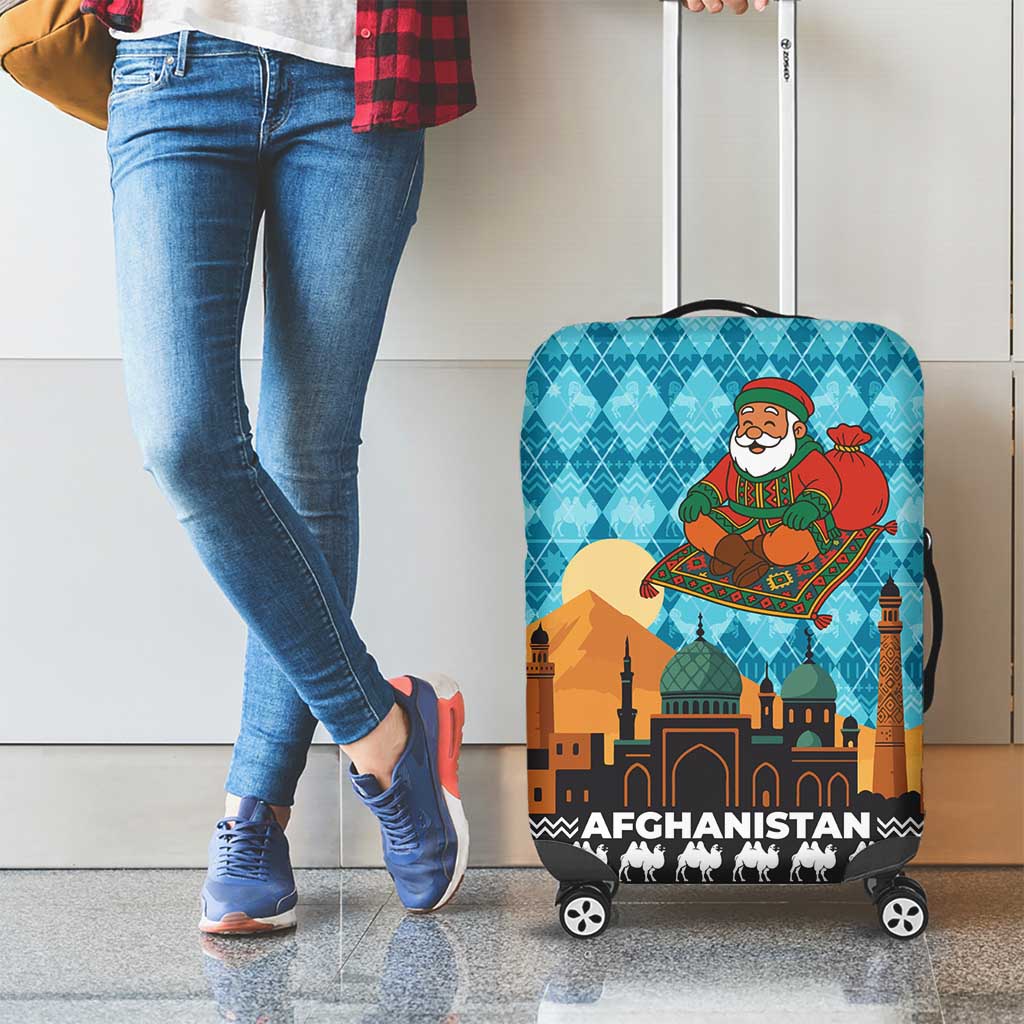 Afghanistan Christmas Luggage Cover with Santa on Flying Carpet Mosque Camels and Desert Sunset Design - Wonder Print Shop