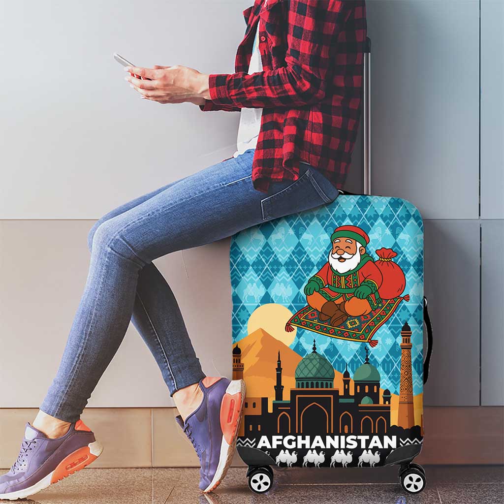Afghanistan Christmas Luggage Cover with Santa on Flying Carpet Mosque Camels and Desert Sunset Design - Wonder Print Shop