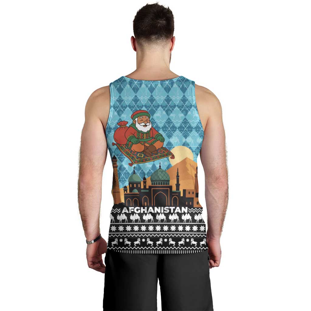 Afghanistan Christmas Men Tank Top with Santa on Flying Carpet Mosque Camels and Desert Sunset Design - Wonder Print Shop
