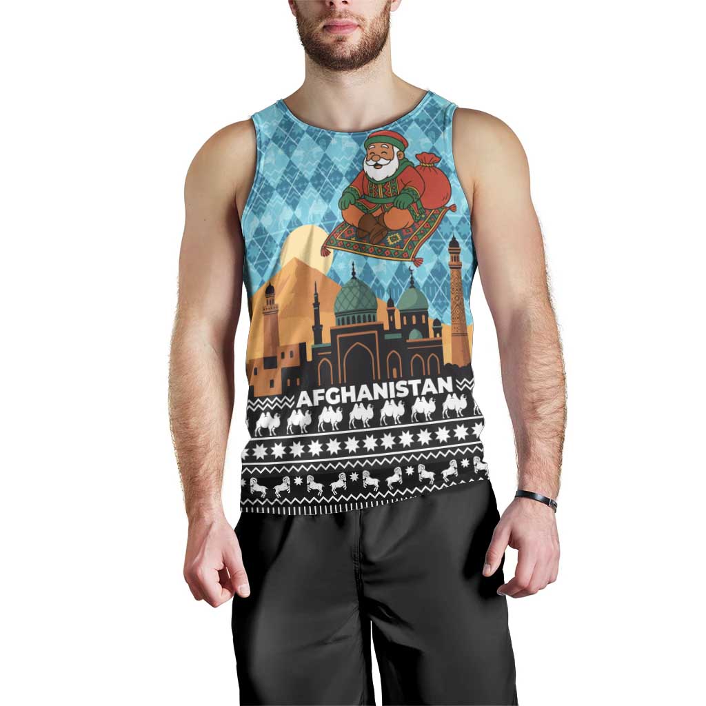 Afghanistan Christmas Men Tank Top with Santa on Flying Carpet Mosque Camels and Desert Sunset Design - Wonder Print Shop