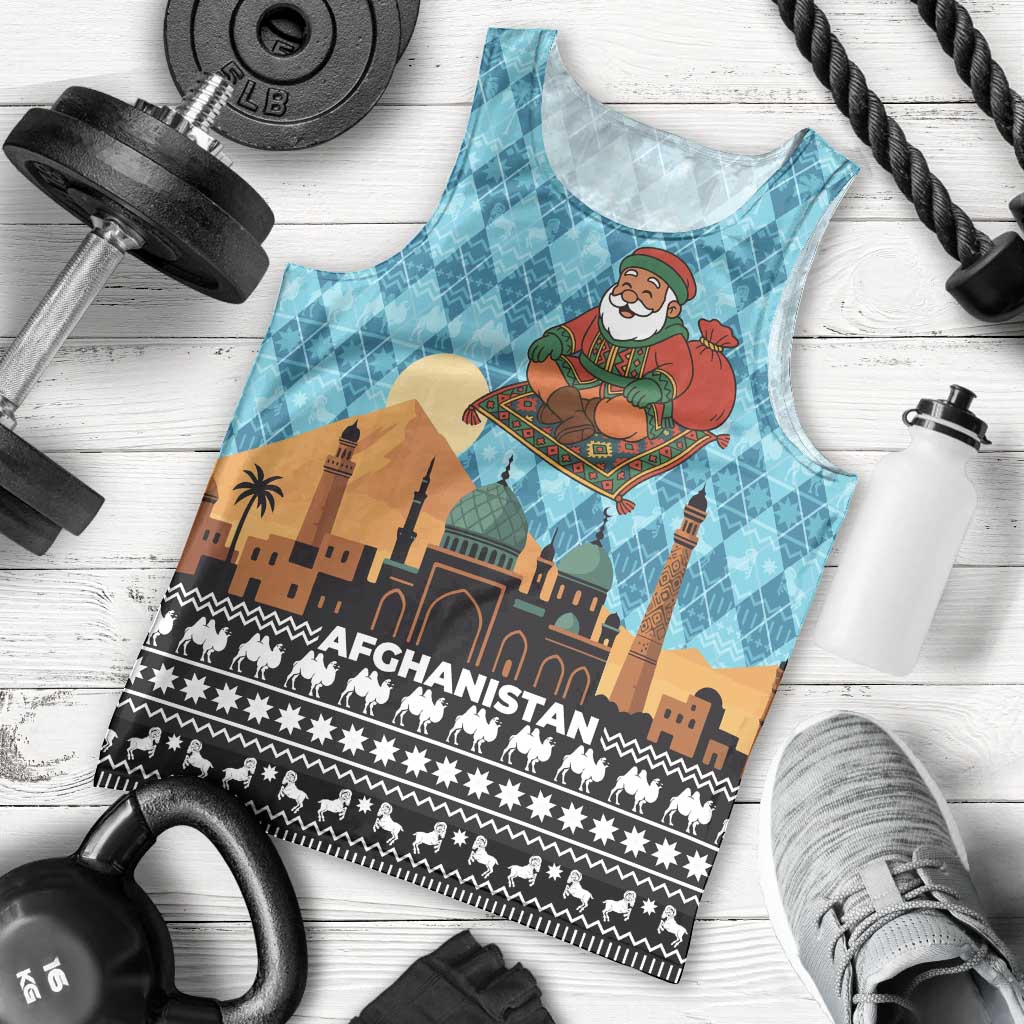 Afghanistan Christmas Men Tank Top with Santa on Flying Carpet Mosque Camels and Desert Sunset Design - Wonder Print Shop