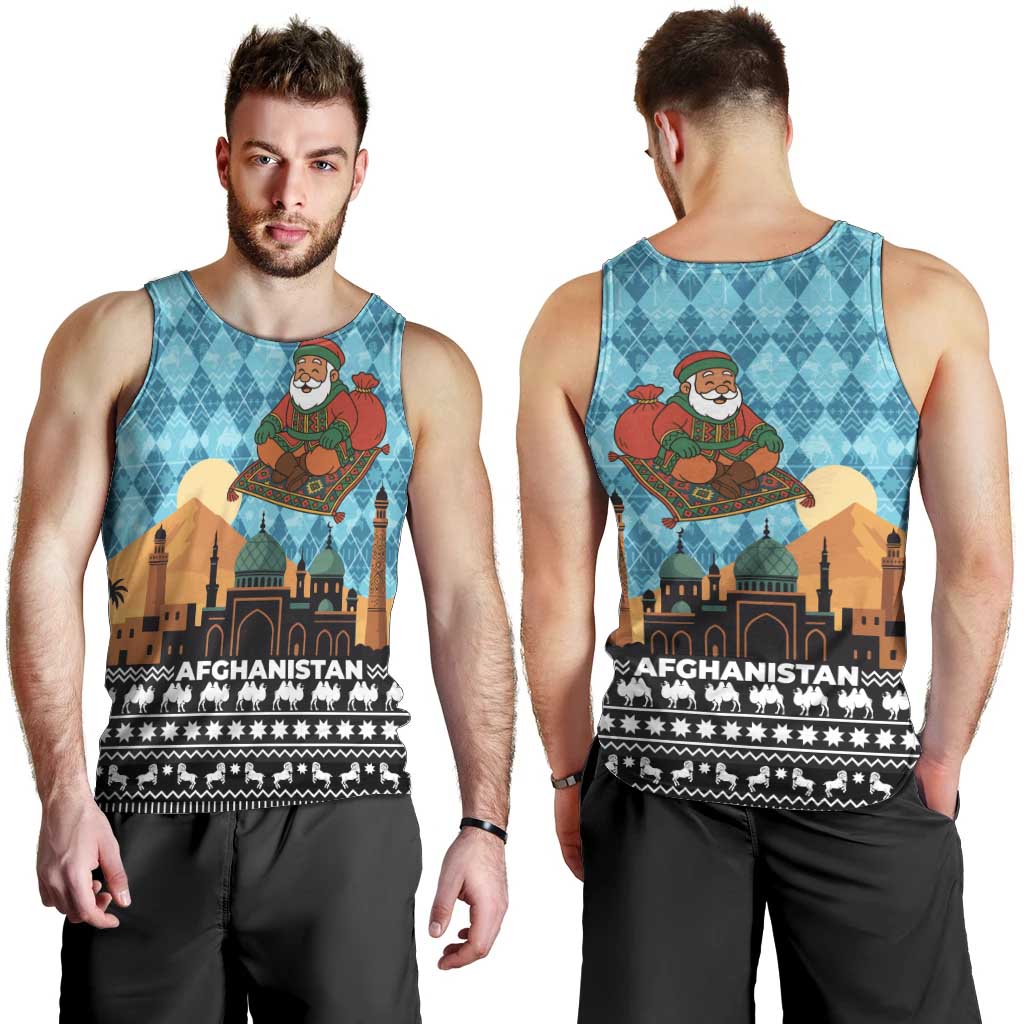Afghanistan Christmas Men Tank Top with Santa on Flying Carpet Mosque Camels and Desert Sunset Design - Wonder Print Shop