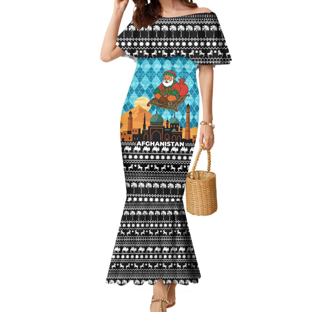 Afghanistan Christmas Mermaid Dress with Santa on Flying Carpet Mosque Camels and Desert Sunset Design - Wonder Print Shop