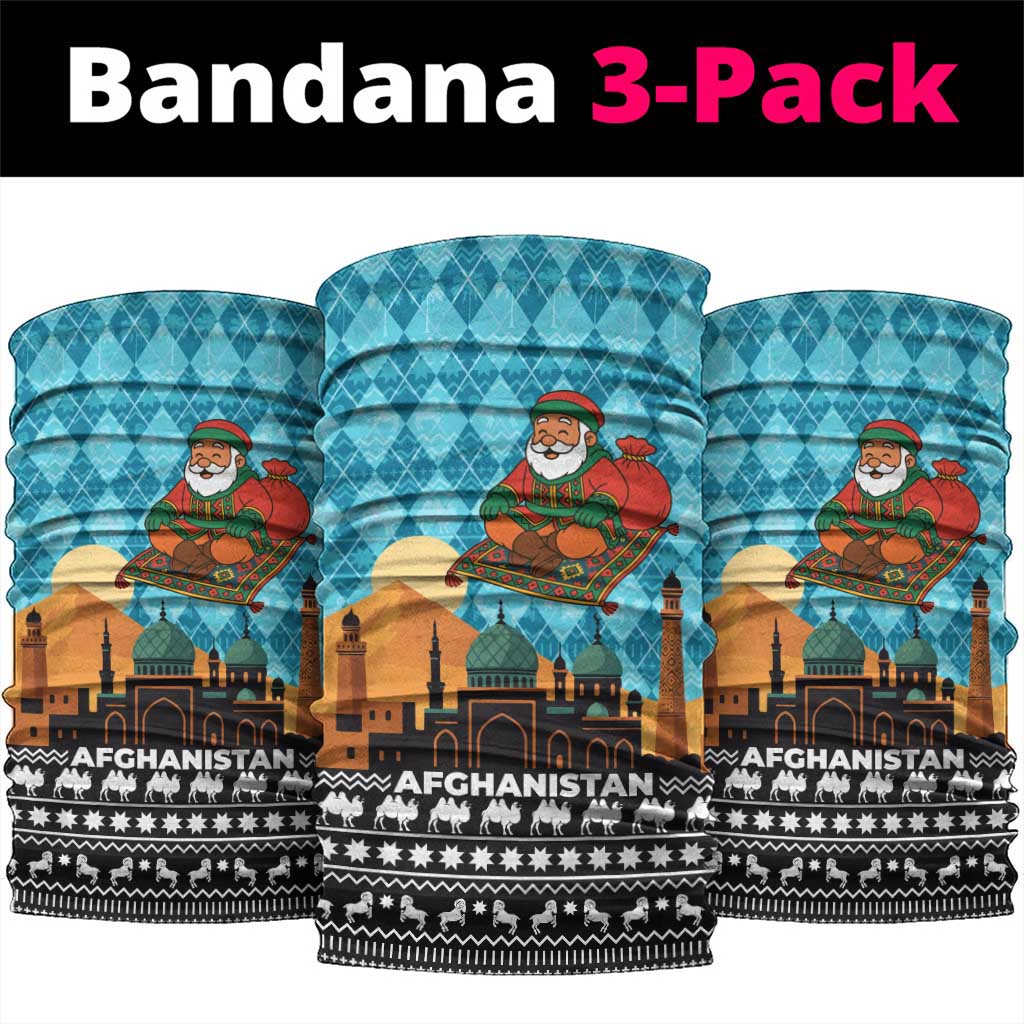 Afghanistan Christmas Neck Gaiter with Santa on Flying Carpet Mosque Camels and Desert Sunset Design - Wonder Print Shop