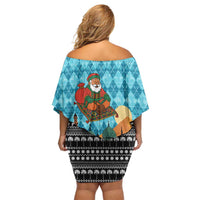 Afghanistan Christmas Off Shoulder Short Dress with Santa on Flying Carpet Mosque Camels and Desert Sunset Design - Wonder Print Shop