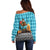 Afghanistan Christmas Off Shoulder Sweater with Santa on Flying Carpet Mosque Camels and Desert Sunset Design - Wonder Print Shop