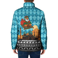 Afghanistan Christmas Padded Jacket with Santa on Flying Carpet Mosque Camels and Desert Sunset Design - Wonder Print Shop