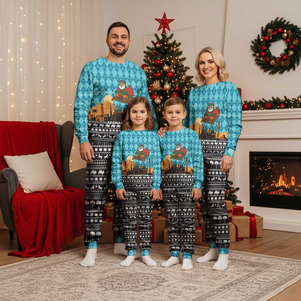 Afghanistan Christmas Pajama Set with Santa on Flying Carpet Mosque Camels and Desert Sunset Design - Wonder Print Shop