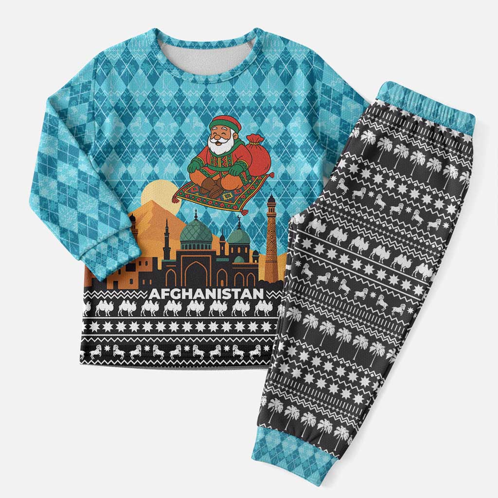 Afghanistan Christmas Pajama Set with Santa on Flying Carpet Mosque Camels and Desert Sunset Design - Wonder Print Shop