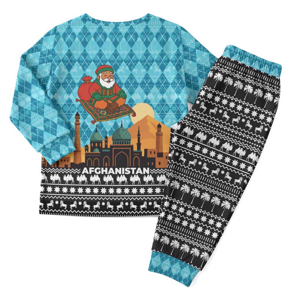 Afghanistan Christmas Pajama Set with Santa on Flying Carpet Mosque Camels and Desert Sunset Design - Wonder Print Shop