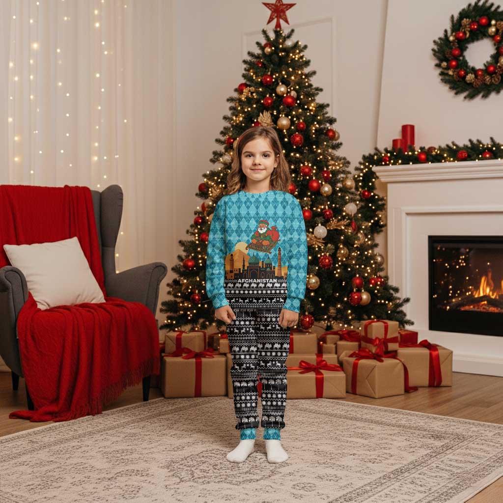 Afghanistan Christmas Pajama Set with Santa on Flying Carpet Mosque Camels and Desert Sunset Design - Wonder Print Shop