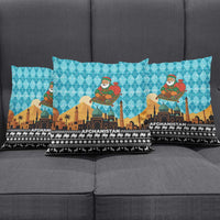 Afghanistan Christmas Pillow Cover with Santa on Flying Carpet Mosque Camels and Desert Sunset Design - Wonder Print Shop